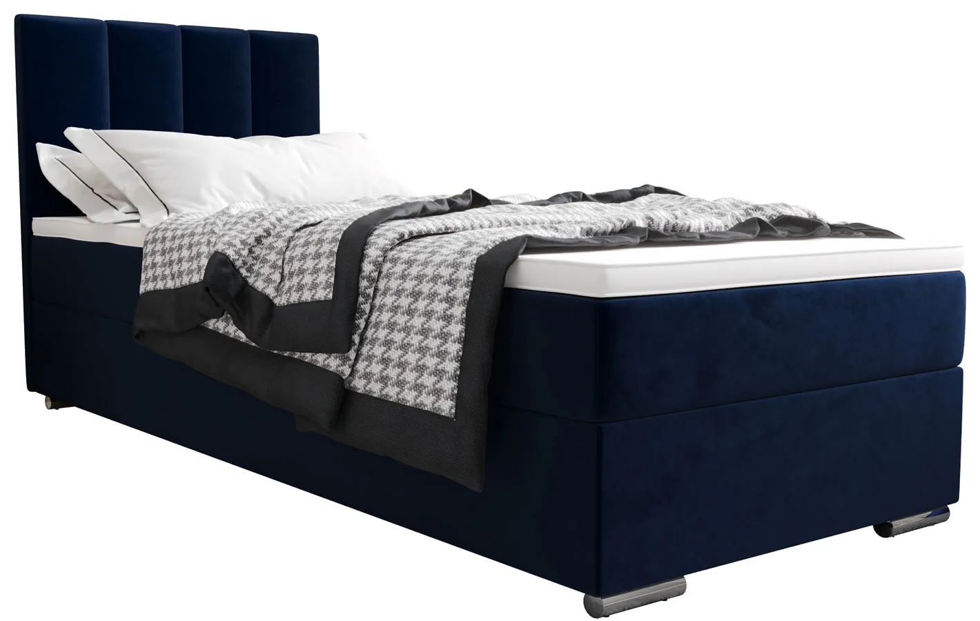 Welurowe łóżko z pionowo pikowanym zagłówkiem 90x200 R0-M52