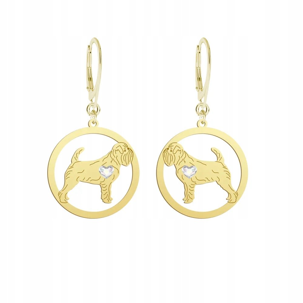 Kolczyki Złote z psem Gryfonik Belgijski 925 DEDYKACJA GRAWER GRATIS