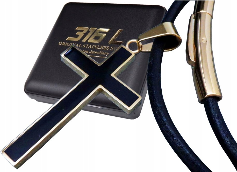 GRUBY RZEMIEŃ RZEMYK NA SZYJĘ + KRZYŻYK ZESTAW