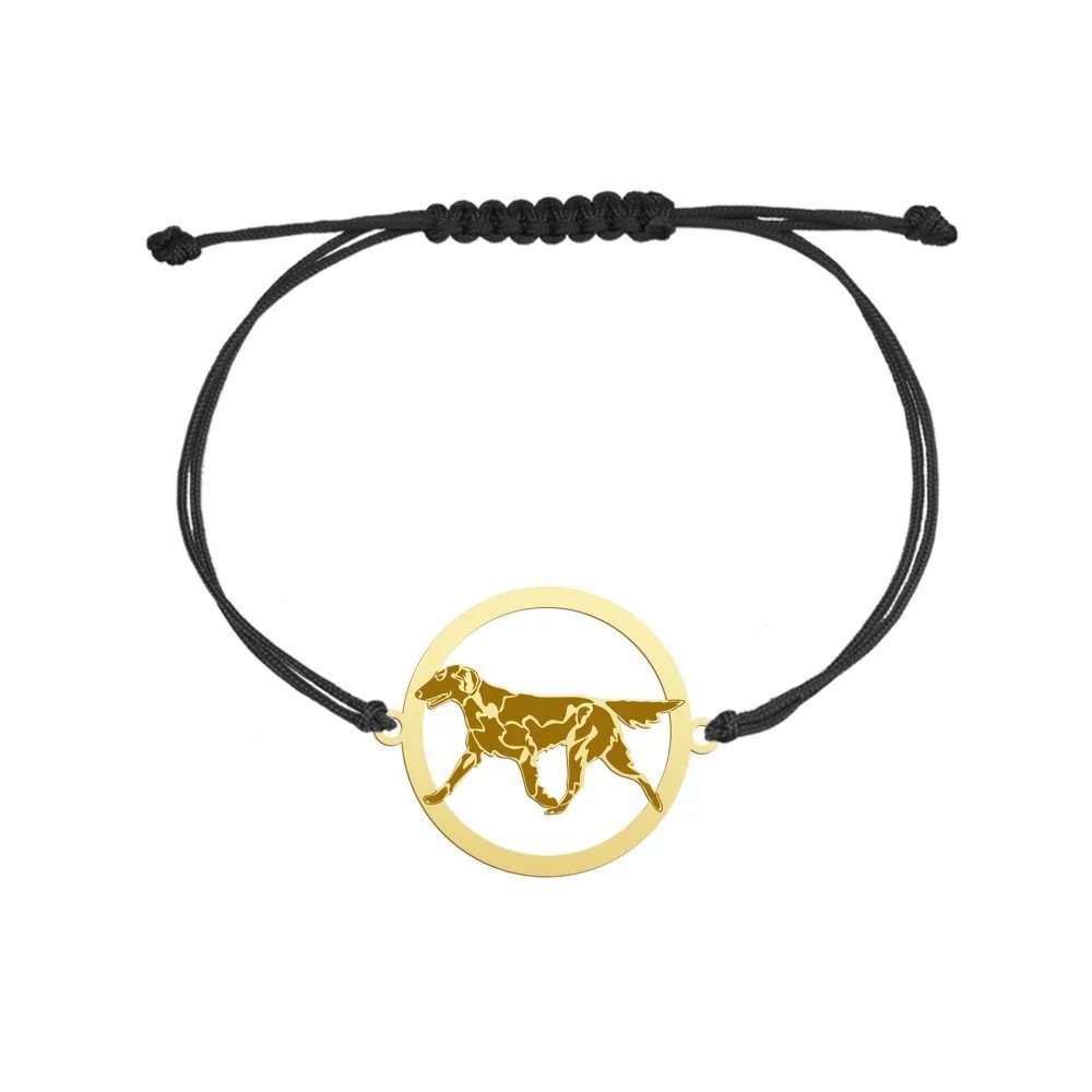 Bransoletka Złota z psem Flat Coated Retriever Sznurek 925 GRAWER GRATIS