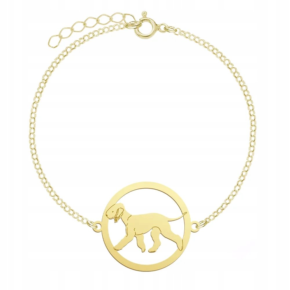 Bransoletka Złota z psem Bedlington Terrier 925 Prezent GRAWER GRATIS