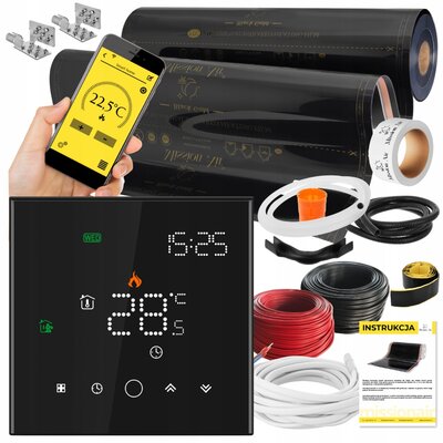 Folia grzewcza na podczerwień MISSION AIR Black Gold PTC 160W/m² (6mb x 100cm) + regulator Leo Czarny WiFi