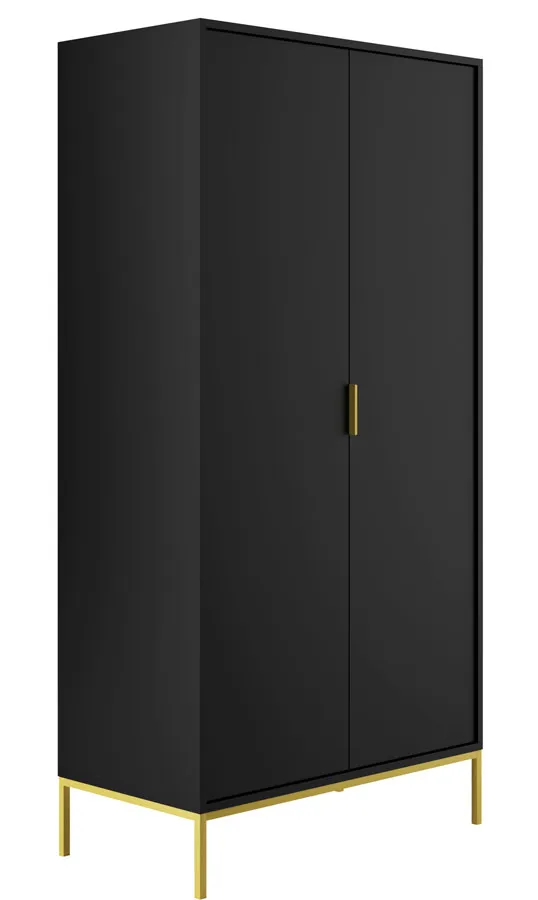 Czarna dwudrzwiowa szafa ze złotym stelażem M9-R24