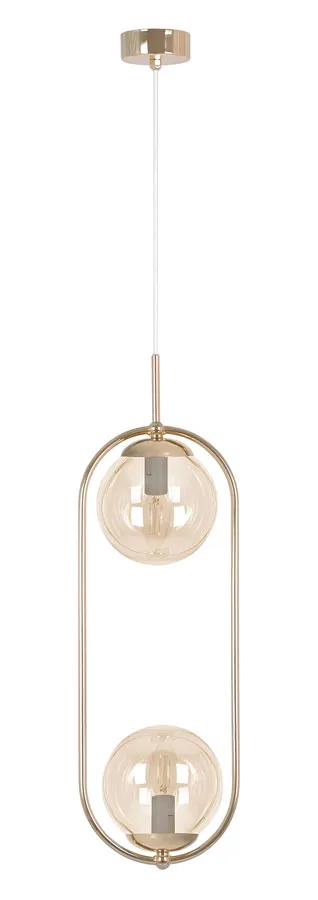 Lampa złota nad stół z 2 bursztynowymi kloszami M6-Z49