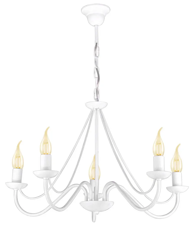 Biały pięcioramienny żyrandol świecznik nad stół - A755 A6-F98