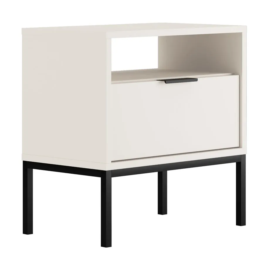 Biała szafka nocna z czarnym metalowym stelażem L8-K59