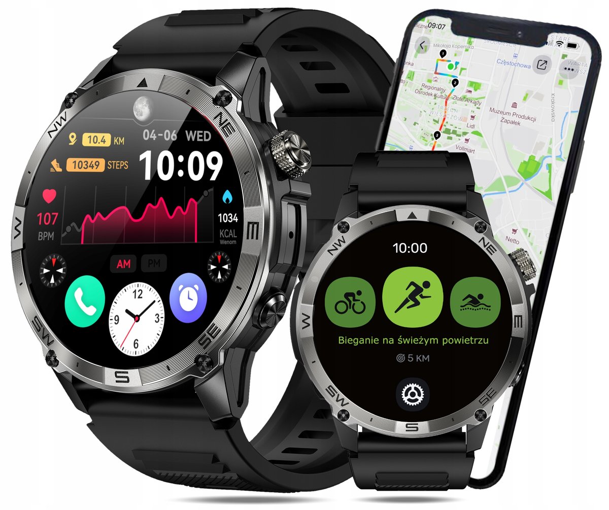Smartwatch Wenom Explorer GPS Wodoodporny IP68 Czarny