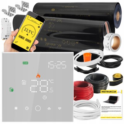 Folia grzewcza na podczerwień MISSION AIR Black Gold PTC 160W/m2 22m2 (22m x 100cm) + regulator Leo Biały WiFi