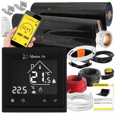 Folia grzewcza na podczerwień MISSION AIR Black Gold PTC 160W/m2 22m2 (22m x 100cm) + regulator Libra Czarny WiFi