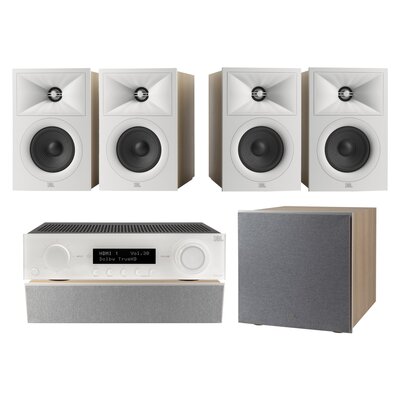 Amplituner JBL MA310 Biały + Kolumna głośnikowa JBL Stage 2 240 B Biały (4 szt.) + Głośnik centralny JBL Stage 2 245C Biały (1 szt.) + Subwoofer JBL Stage 2 200 P Biały
