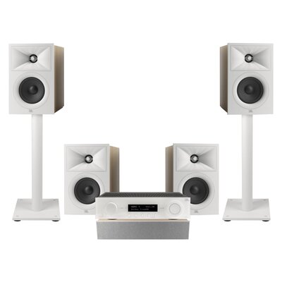 Amplituner JBL MA310 Biały + Kolumna głośnikowa JBL Stage 2 240 B Biały (4 szt.) + Głośnik centralny JBL Stage 2 245C Biały (1 szt.) + Stojaki do głośników JBL Stage FS Biały (2 szt.)