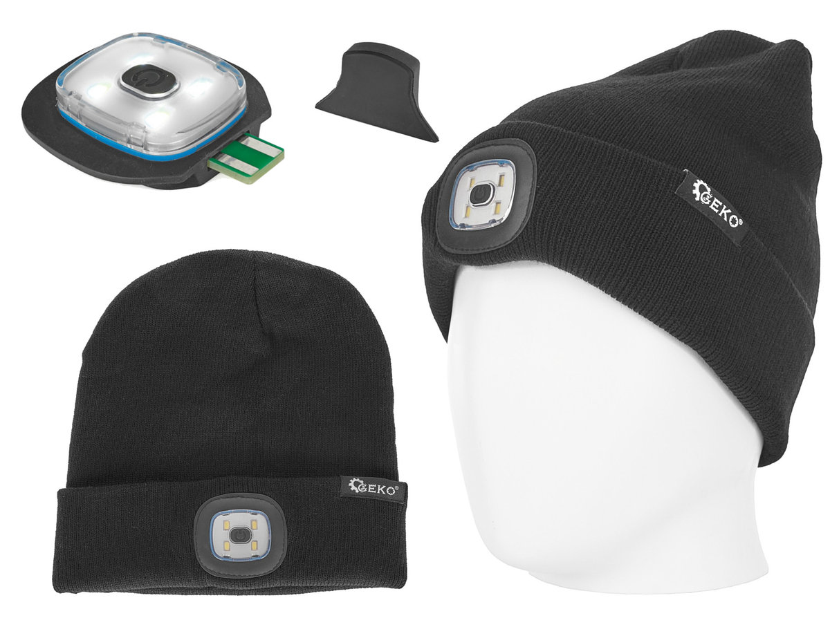 Geko Czapka Z Latarką Akumulatorowa Latarka Led Zimowa Usb Gadżet G90407