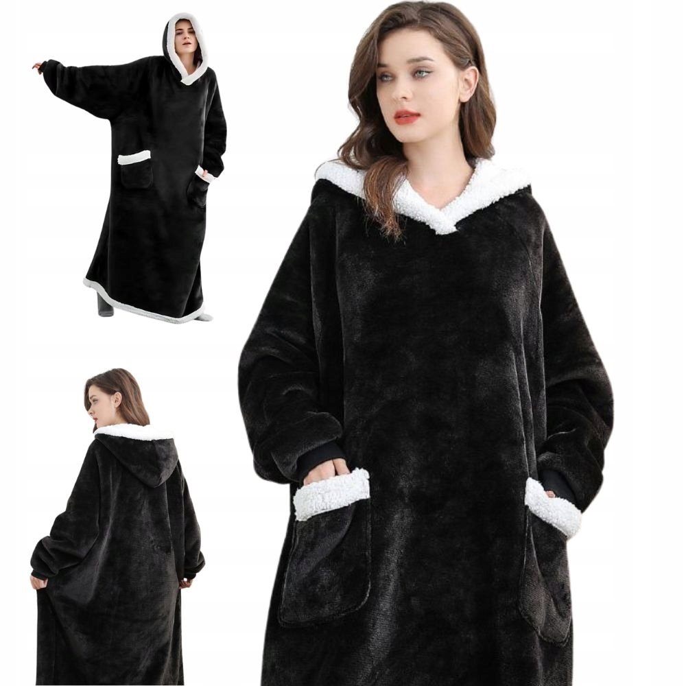 CIEPŁA BLUZA KOC DUŻA OVERSIZE GRUBA MIĘKKA Z KAPTUREM SZLAFROK DŁUGA XXL
