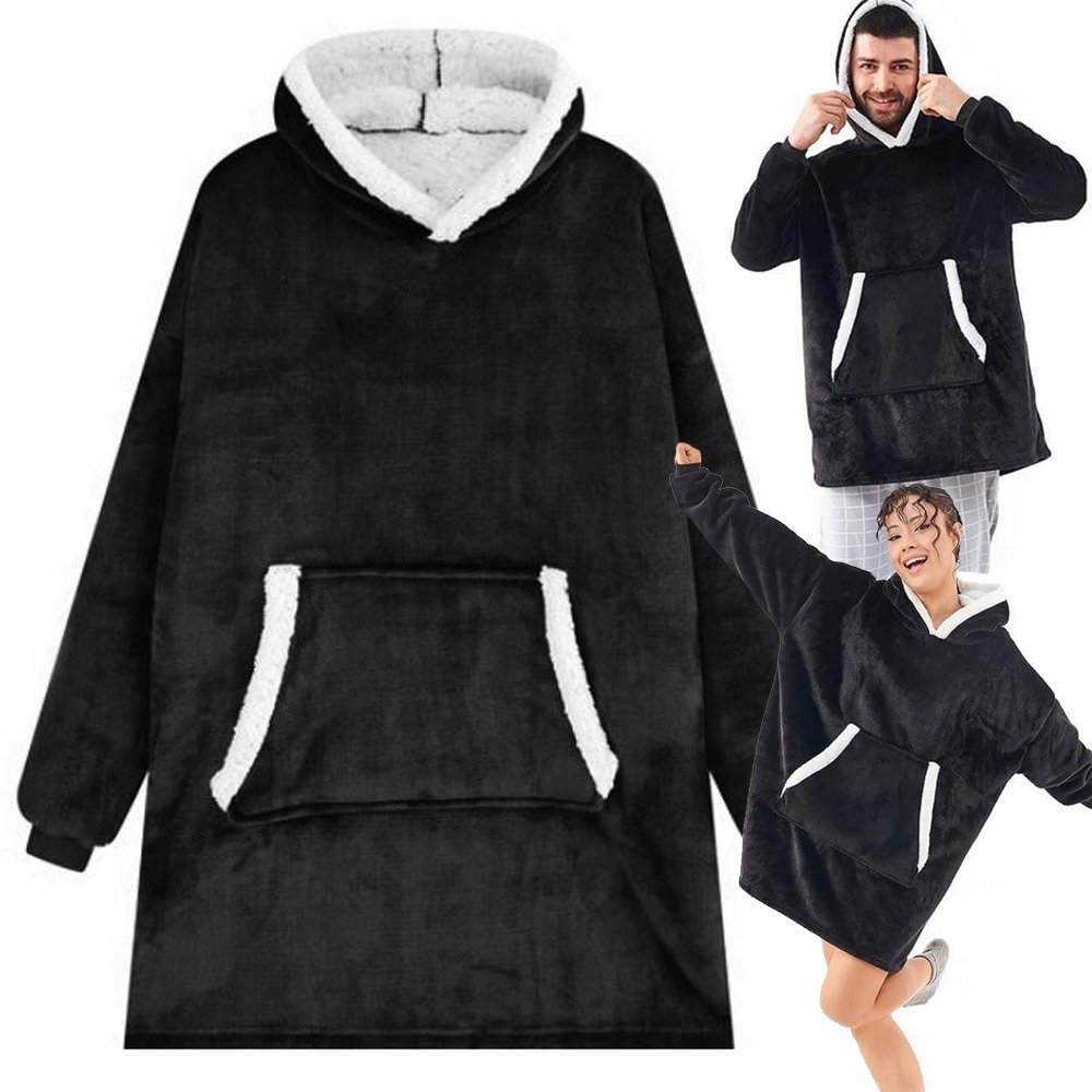 CIEPŁA BLUZA KOC OVERSIZE XXL 2W1 GRUBA FUTRZAK MIĘKKA Z KAPTUREM SZLAFROK
