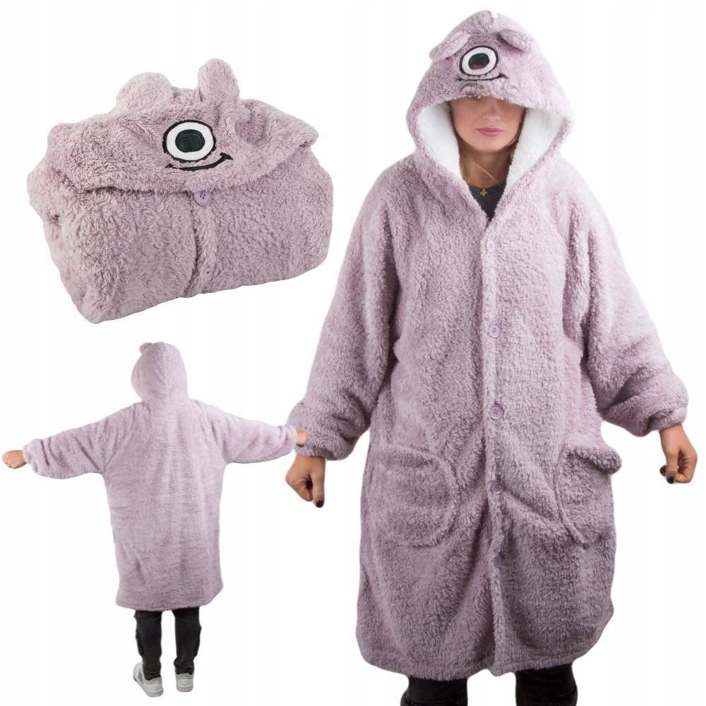 CIEPŁA BLUZA KOC OVERSIZE XL GRUBA 2W1 FUTRZAK Z KAPTUREM KOCOBLUZA GRUBA