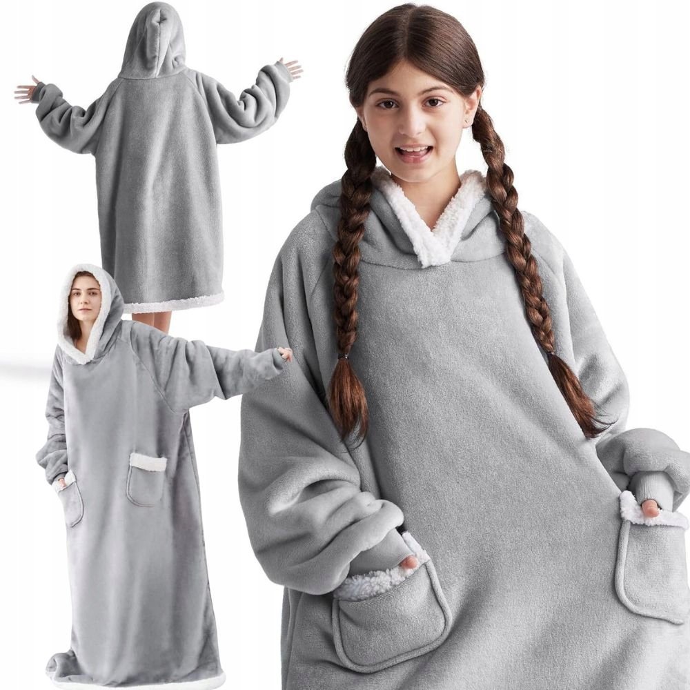 CIEPŁA BLUZA KOC DUŻA OVERSIZE GRUBA MIĘKKA Z KAPTUREM SZLAFROK DŁUGA XXL