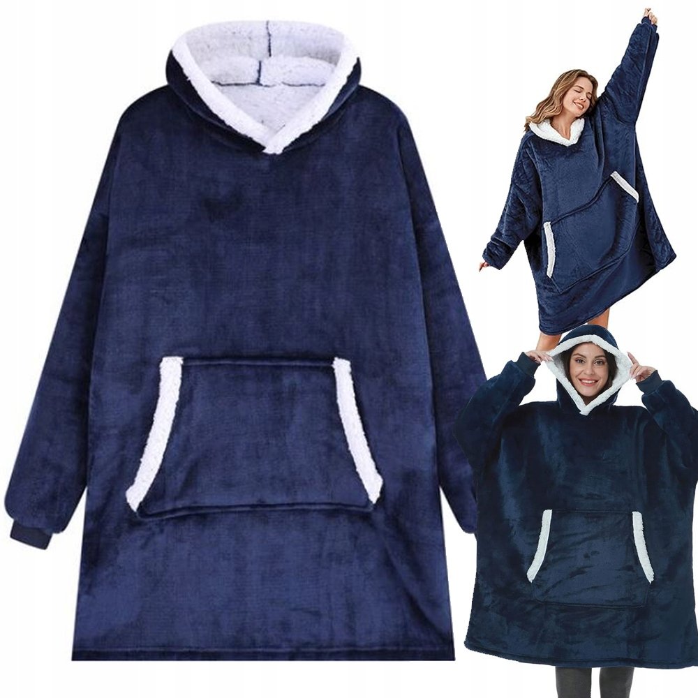 CIEPŁA BLUZA KOC OVERSIZE XXL 2W1 GRUBA FUTRZAK MIĘKKA Z KAPTUREM SZLAFROK