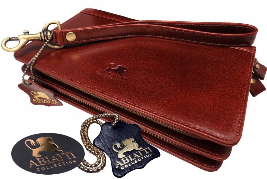 EKSKLUZYWNA SKÓRZANA SASZETKA MĘSKA ABIATTI BRĄZOWA NA ZAMEK ORGANIZER