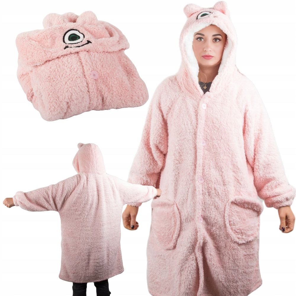 CIEPŁA BLUZA KOC OVERSIZE XL GRUBA 2W1 FUTRZAK Z KAPTUREM KOCOBLUZA GRUBA