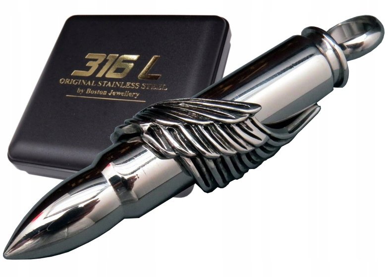 SREBRNY WISIOREK ZE SKRZYDŁEM NA ŁAŃCUSZEK STAL 316L