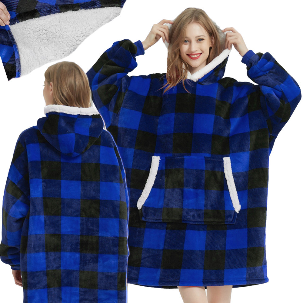 BLUZA CIEPŁA KOC OVERSIZE XXL 2W1 GRUBA FUTRZAK MIĘKKA Z KAPTUREM SZLAFROK