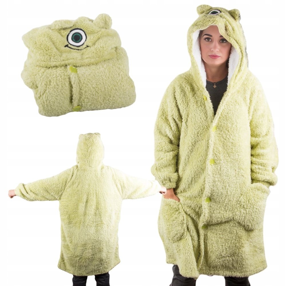 CIEPŁA BLUZA KOC OVERSIZE XL GRUBA 2W1 FUTRZAK Z KAPTUREM KOCOBLUZA GRUBA