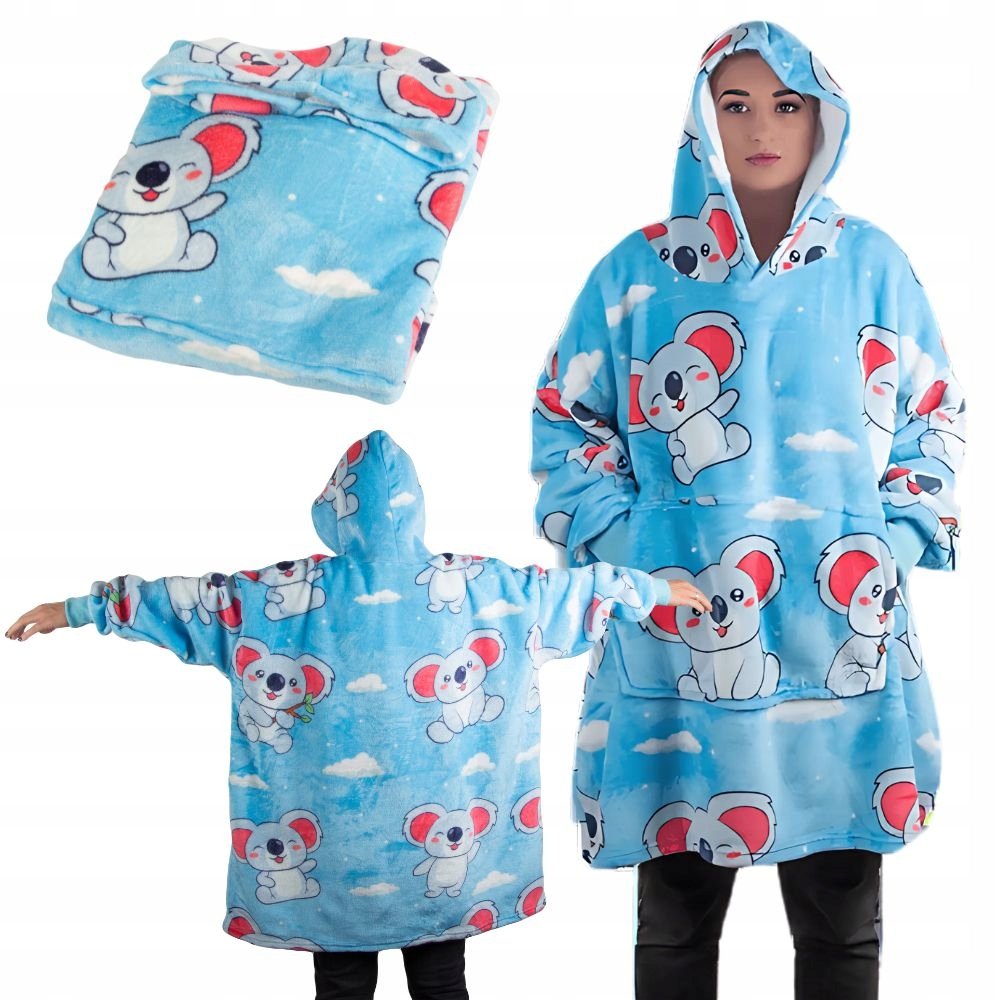 CIEPŁA BLUZA KOALA KOC OVERSIZE XXL 2W1 GRUBA FUTRZAK MIĘKKA Z KAPTUREM