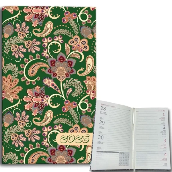 Kalendarz 2025 A6 tygodniowy Paisley kwiaty green - EV-Corp