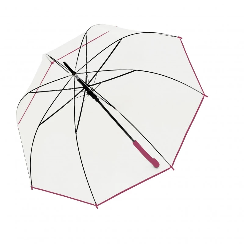 Parasol damski Derby Hit Long półautomatyczny długi transparentny z różową oblamówką