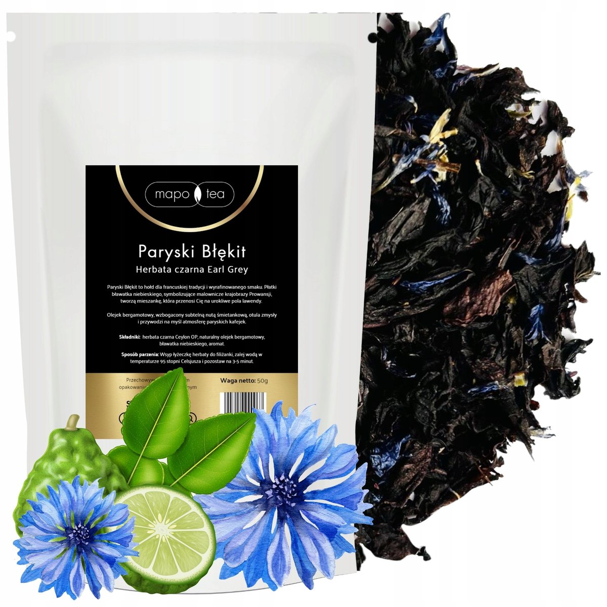 Herbata EARL GREY BLUE PARYSKI BŁĘKIT 50G Płatki Bławatka Niebieskiego