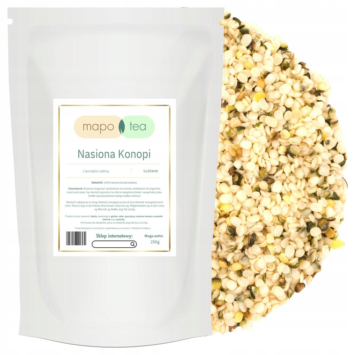 NASIONA KONOPI ŁUSKANE 250G PREMIUM Wysoka Jakość Naturalne Źródło Białka