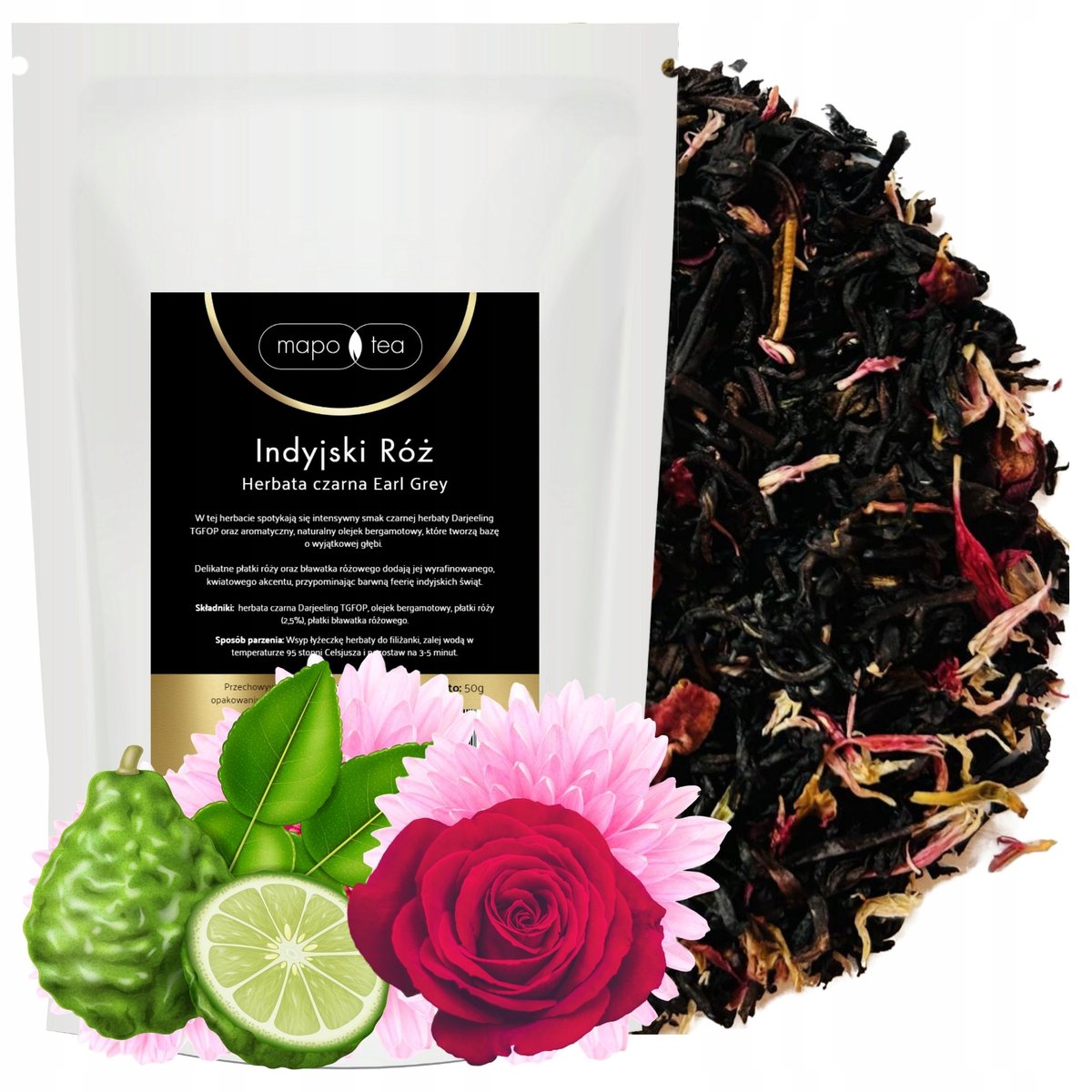 Herbata EARL GREY INDYJSKI RÓŻ 50G Płatki Róży Bławatek Różowy Bergamotka