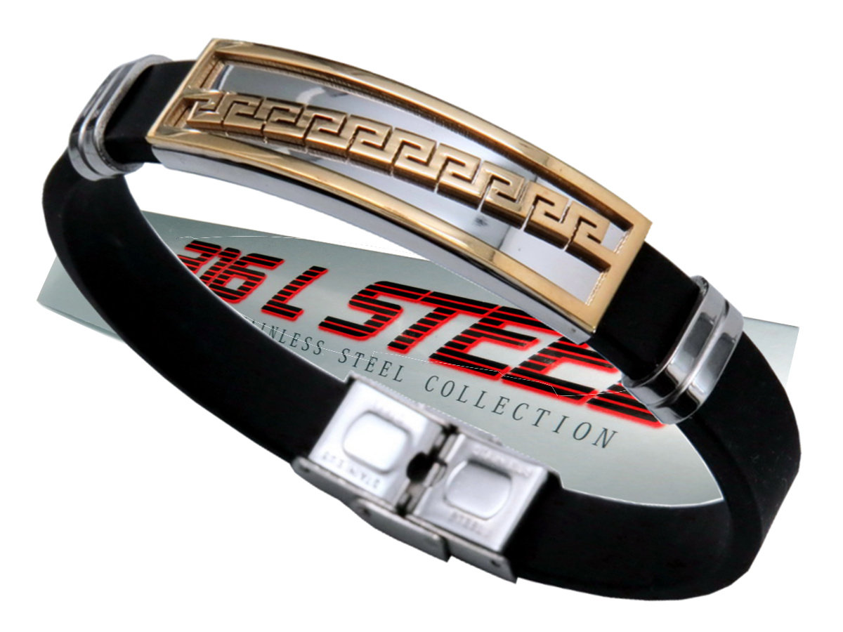 ORYGINALNA KAUCZUKOWA BRANSOLETA BRANSOLETKA MĘSKA STAL CHIRURGICZNA 316L