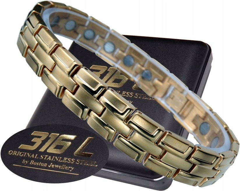 ZŁOTA ZDROWOTNA BRANSOLETA BRANSOLETKA MĘSKA MAGNETYCZNA MOCNE MAGNESY