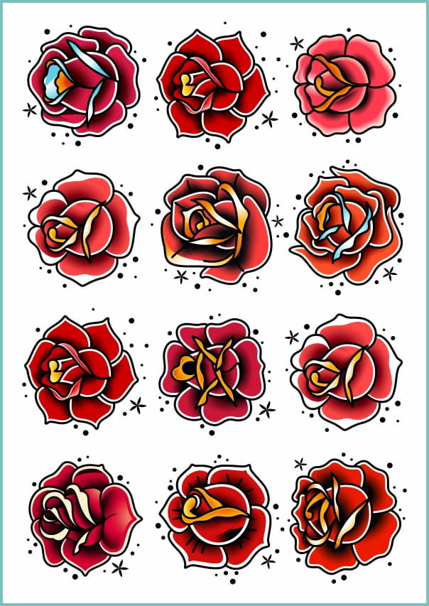 Tatuaże tymczasowe zmywalne oldschool roses, arkusz A4