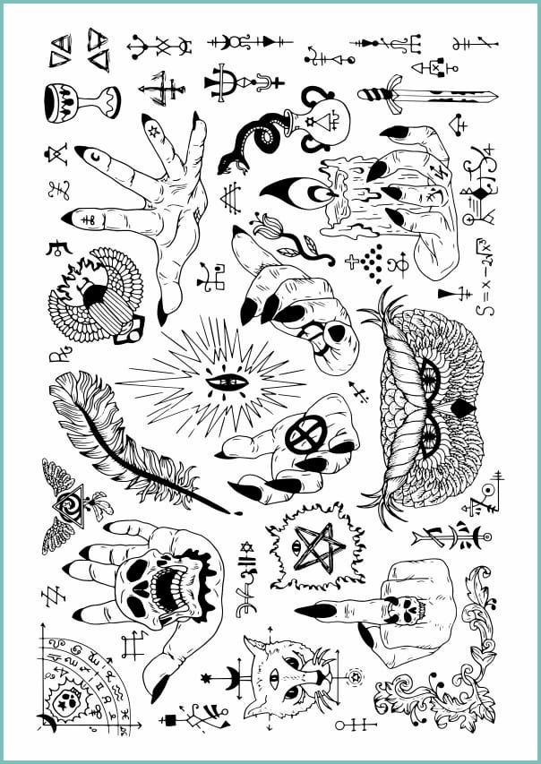 Tatuaże tymczasowe zmywalne mistyczne wzory 02, arkusz A4