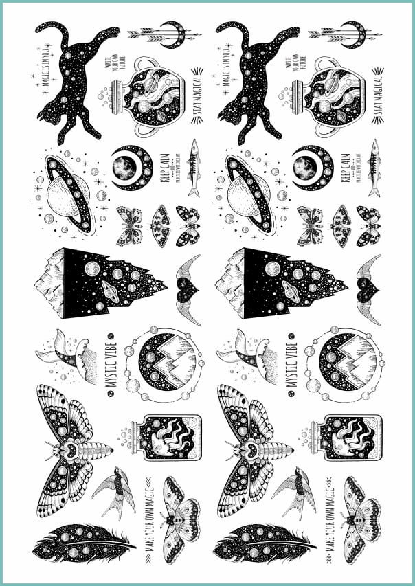 Tatuaże tymczasowe zmywalne wzory astrologiczne, arkusz A4