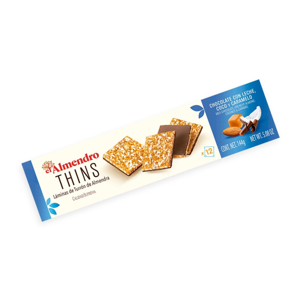 Turron - Nugat Migdałowy - Płatki z Migdałami, Mleczną Czekoladą, Karmelem i Kokosem 144g