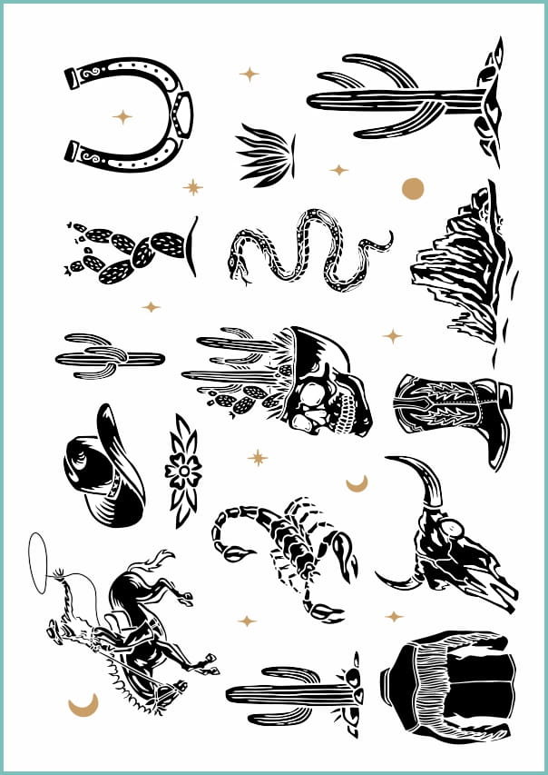 Tatuaże tymczasowe zmywalne dziki zachód, arkusz A4