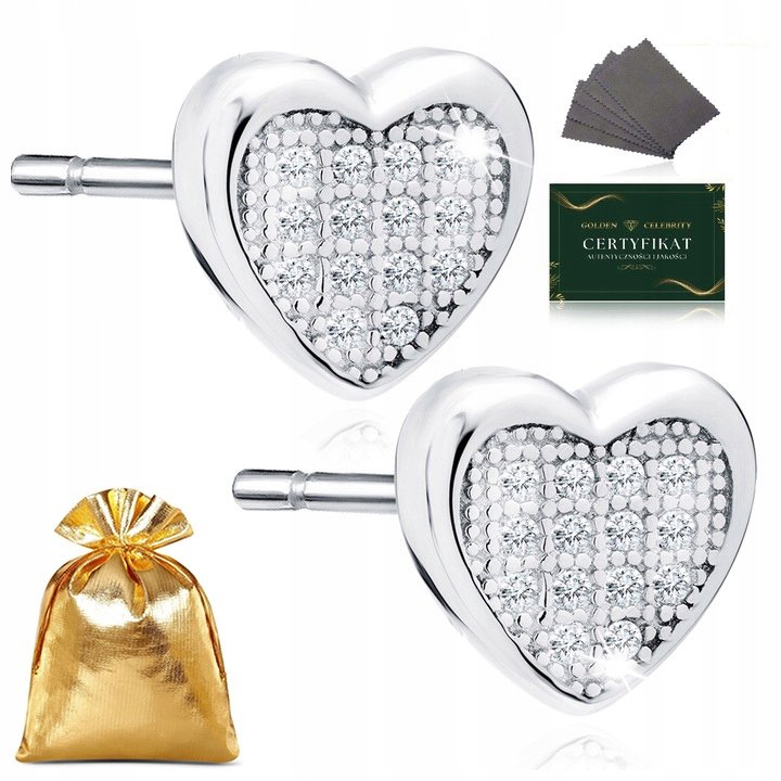 SREBRNE KOLCZYKI SERCA PR. 925 PREZENT DLA NIEJ, DZIEWCZYNY, KOBIETY, ŻONY