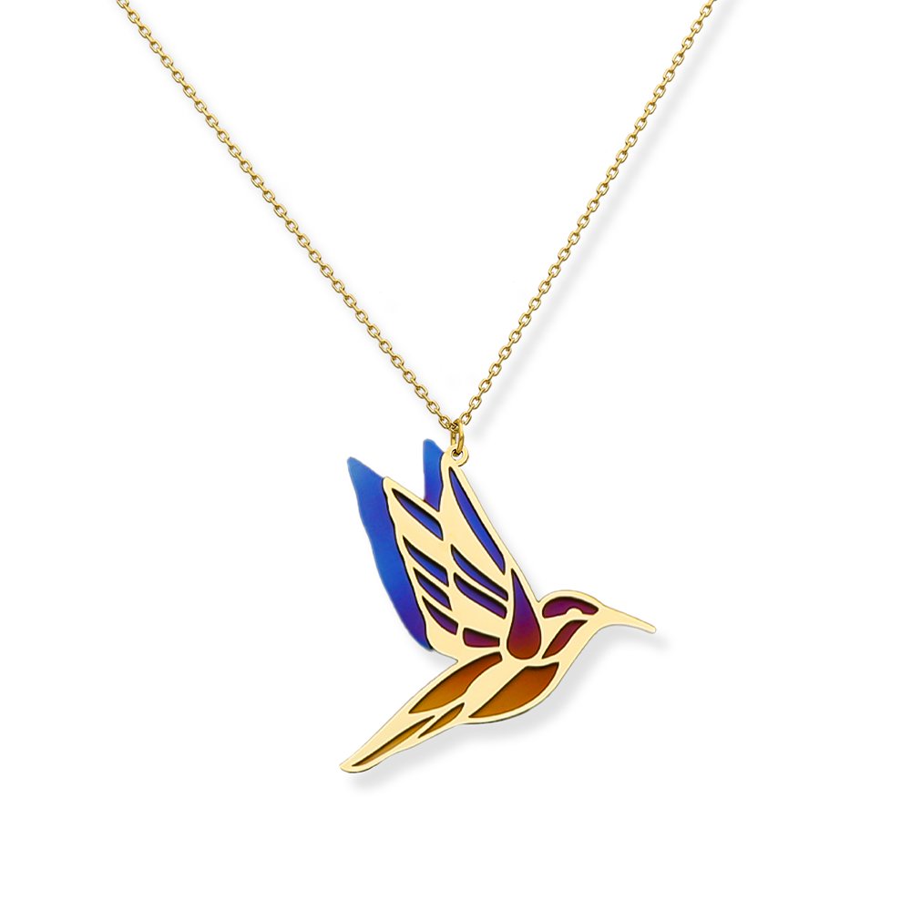 Złoty naszyjnik 925 z tytanowym kolibrem