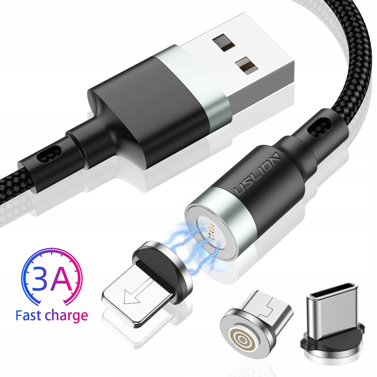 KABEL MAGNETYCZNY DO USB C 3A SZYBKIE ŁADOWANIE 2m