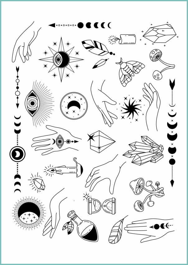 Tatuaże tymczasowe zmywalne mistyczne wzory 04, arkusz A4