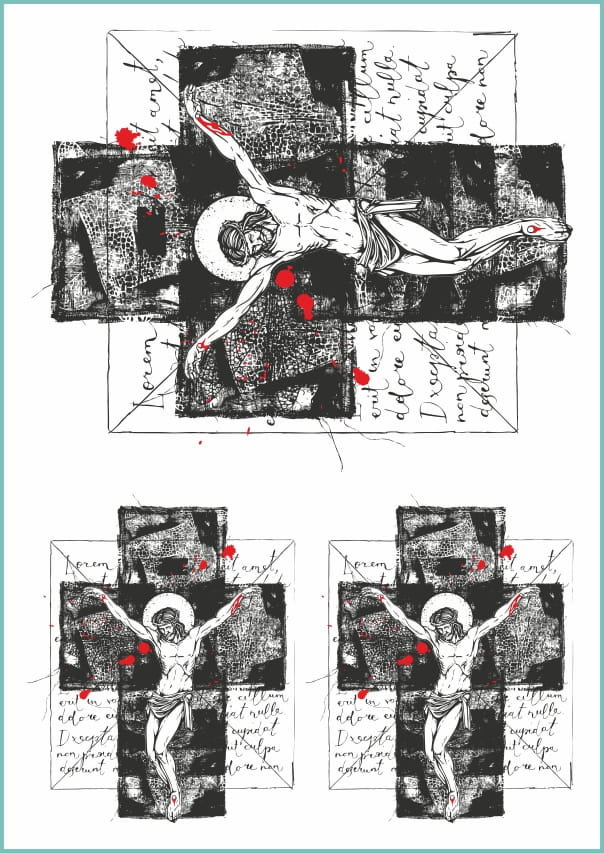 Tatuaże tymczasowe zmywalne Jezus na czarnym krzyżu, arkusz A4