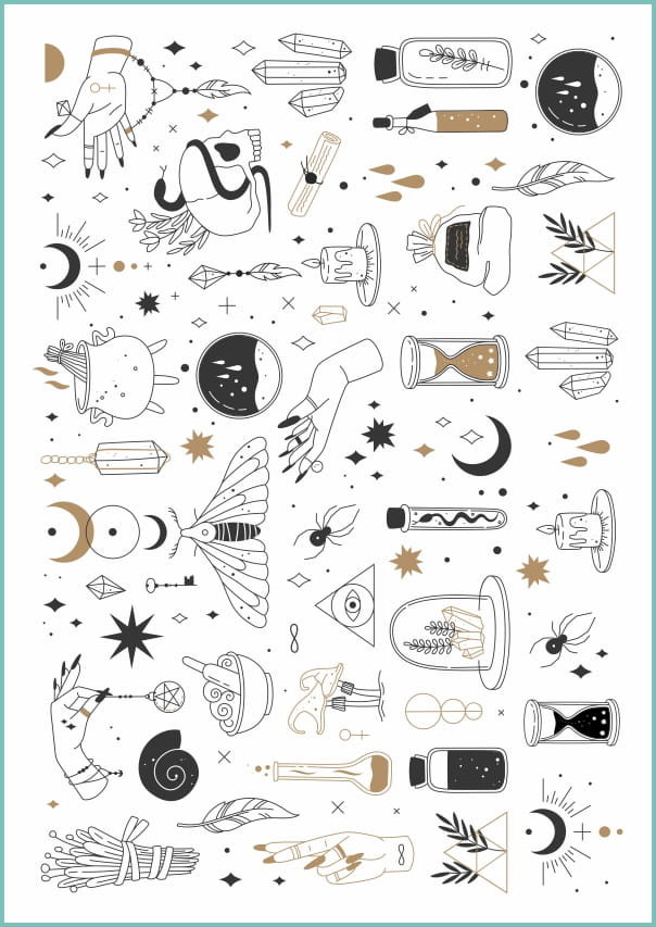 Tatuaże tymczasowe zmywalne mistyczne wzory 06, arkusz A4