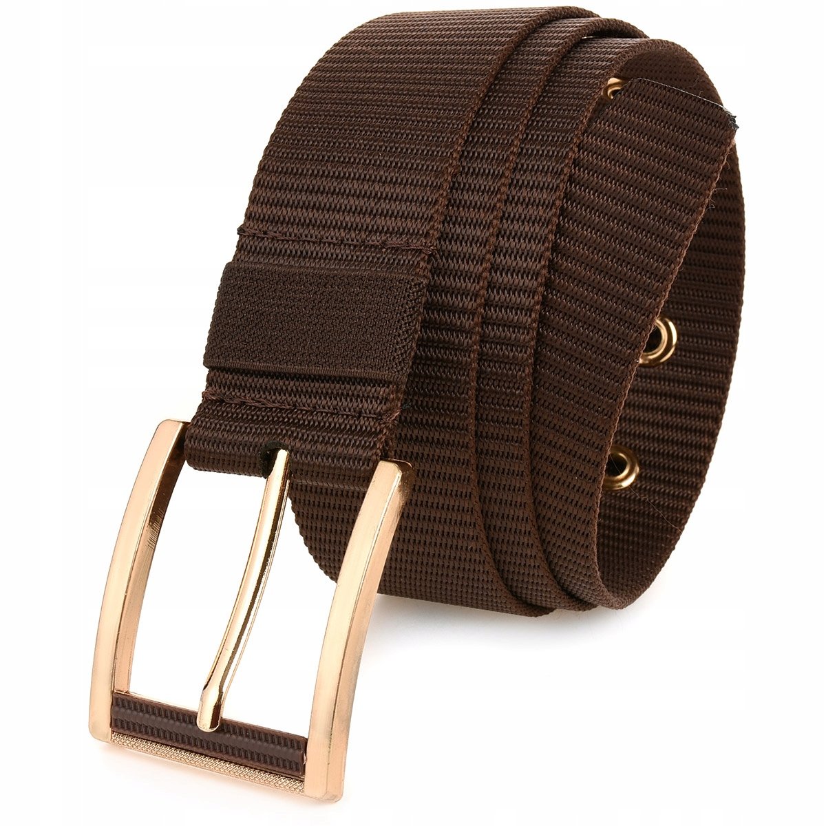 Pasek Parciany Elegancki Do Spodni Klamra Złota Pas Brązowy