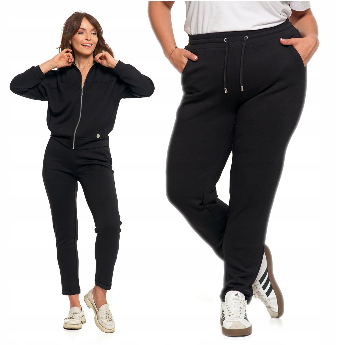 SPODNIE DRESOWE Czarne z kieszeniami Wiązane Rurki Eleganckie MORAJ L