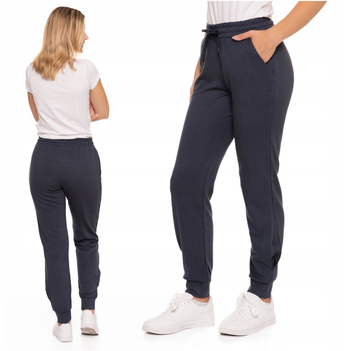 Klasyczne Spodnie Dresowe Damskie Grafitowe Wygodne Wiązane MORAJ M