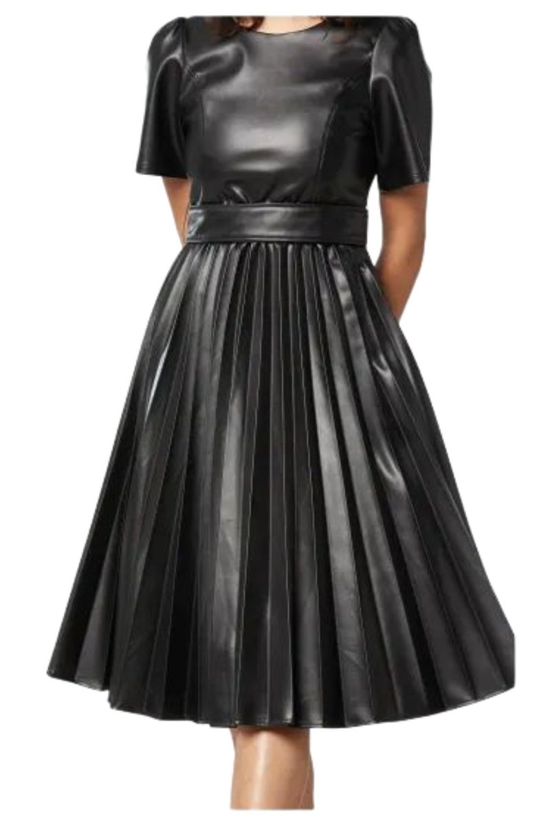 Sukienka damska Sinequanone czarna z eko skóry plisowana -XL