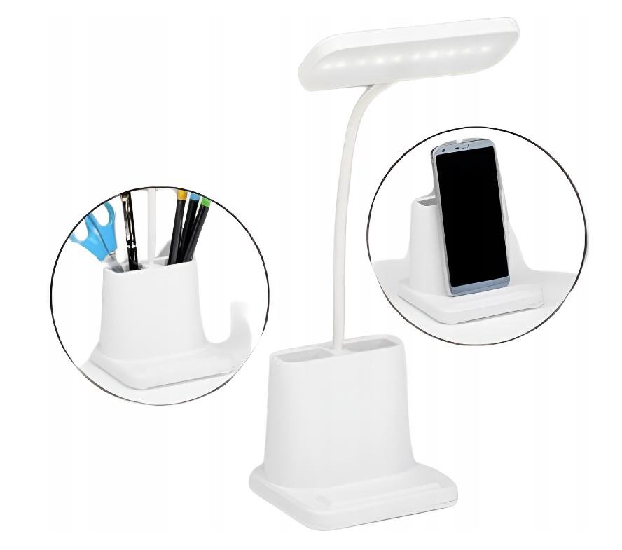 Lampka BIURKOWA Szkolna biurowa LED USB Organizer biała DOTYKOWA 3tryby